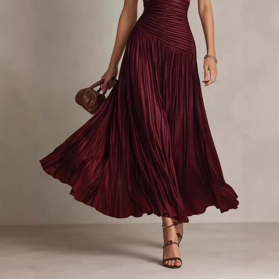 Cordelia | Red backless maxi dress with sleek A-line silhouette