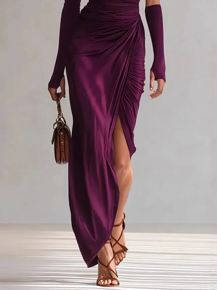 Josephine | One-shoulder fuchsia maxi dress with sleek silhouette