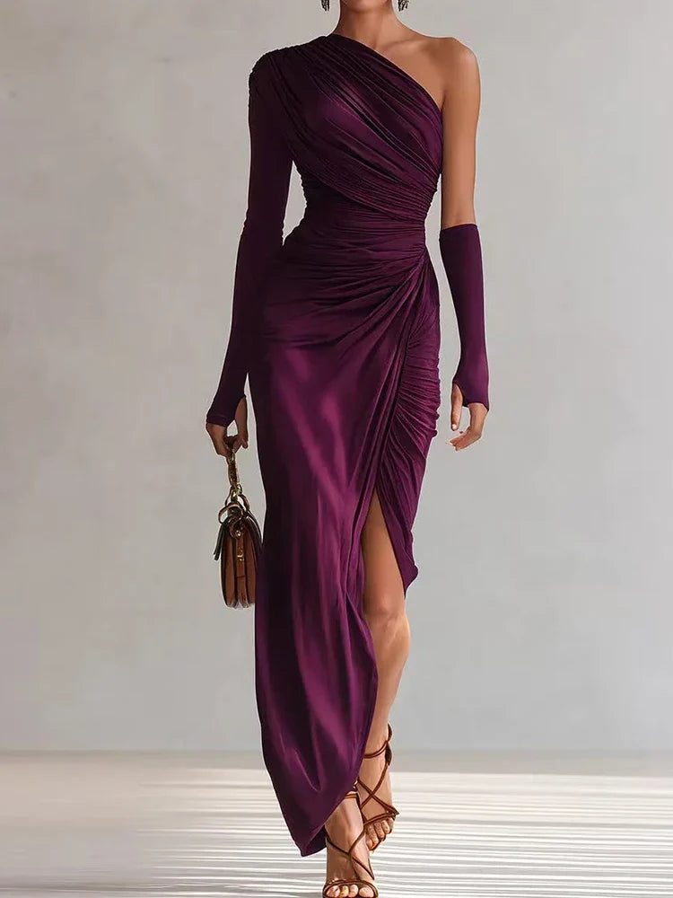 Josephine | One-shoulder fuchsia maxi dress with sleek silhouette