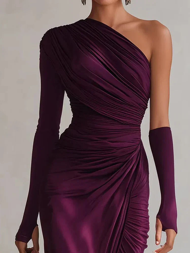 Josephine | One-shoulder fuchsia maxi dress with sleek silhouette
