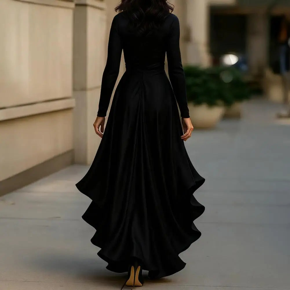 Charlotte | Long-sleeve evening dress with ruched V-neck bodice