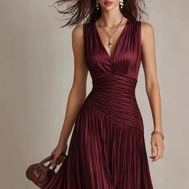 Cordelia | Red backless maxi dress with sleek A-line silhouette