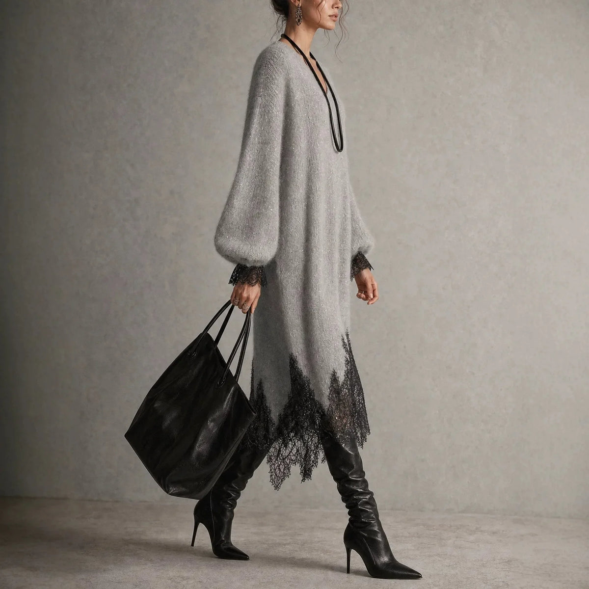 Kaitlin | Lace Trim Knit Dress