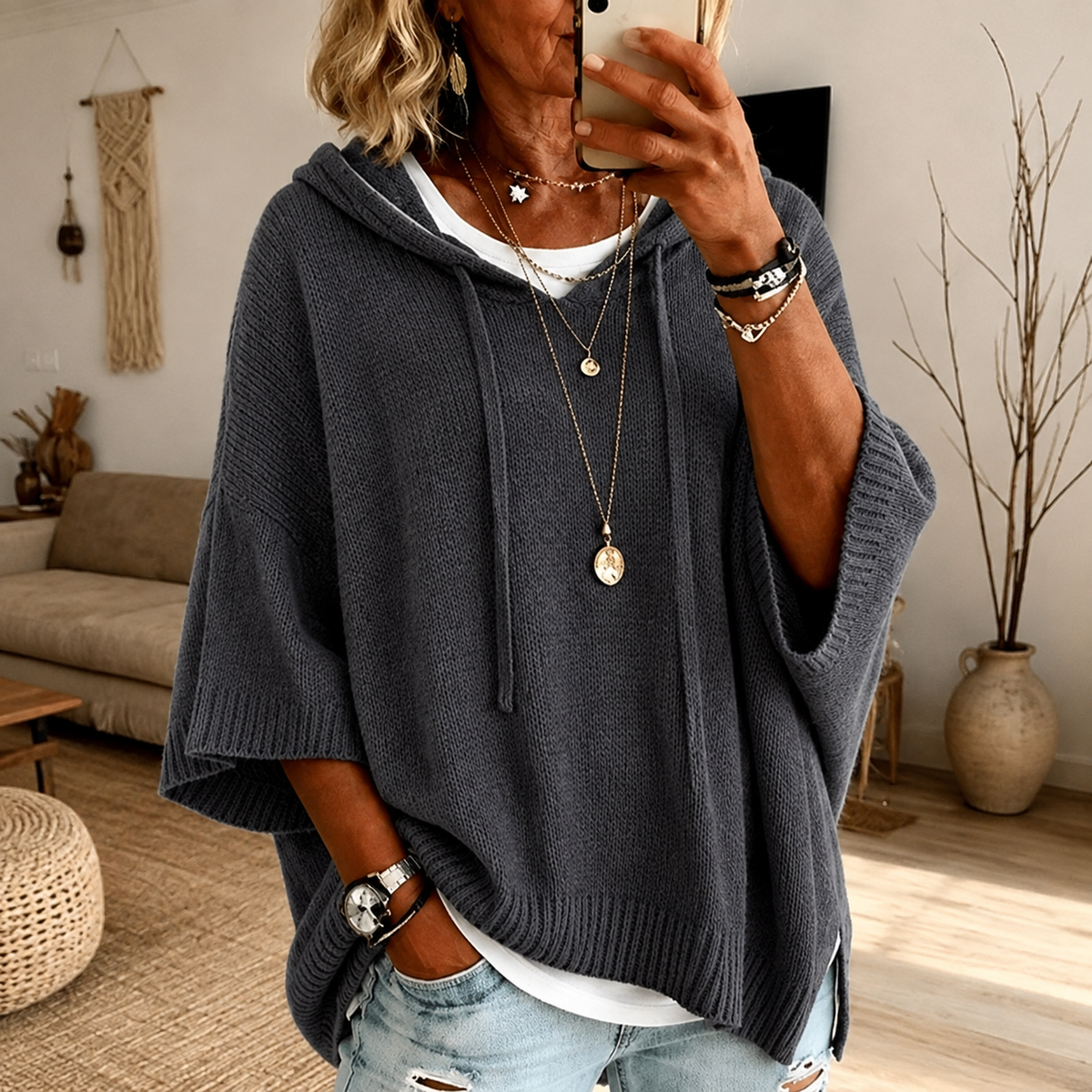 Maria | Charcoal Poncho Sweater