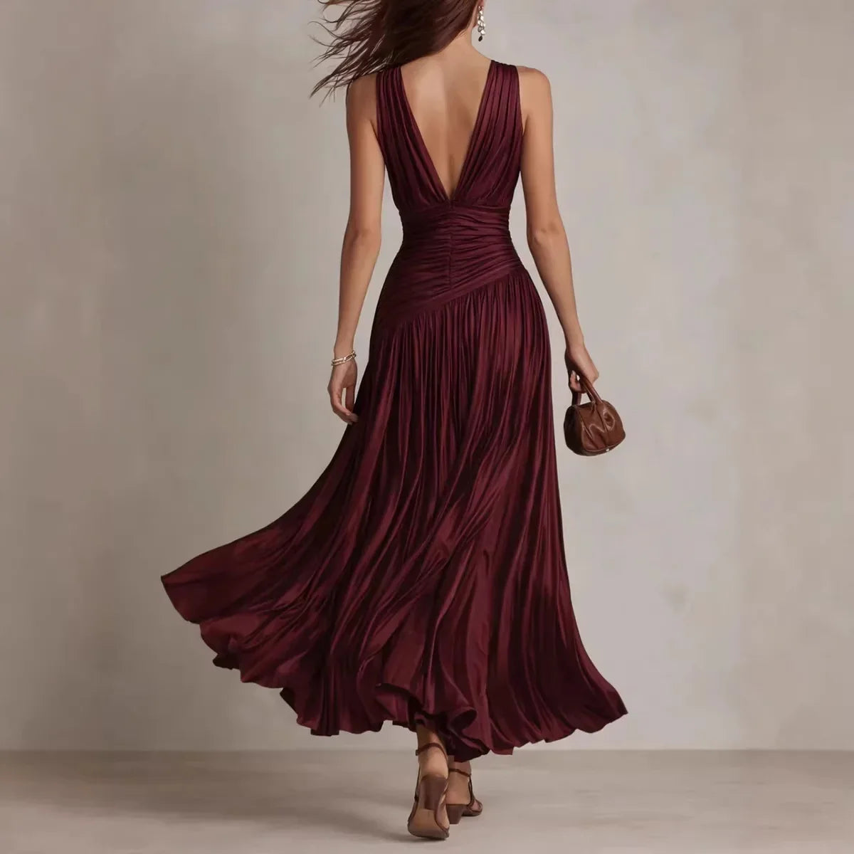 Cordelia | Red backless maxi dress with sleek A-line silhouette
