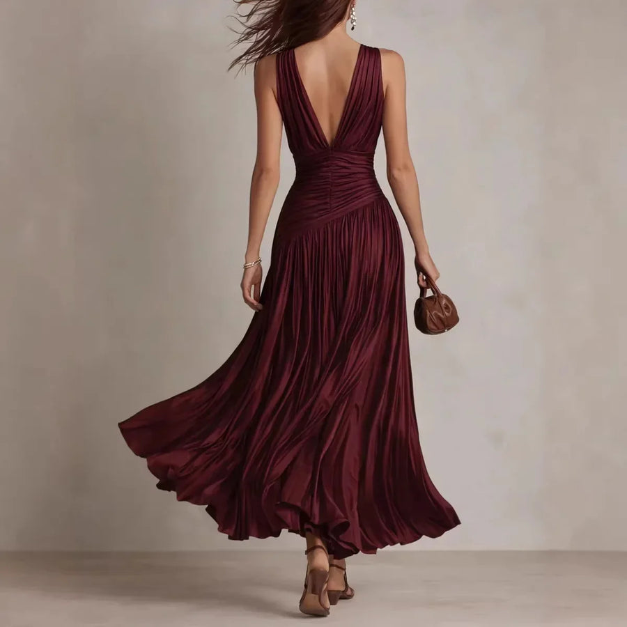 Cordelia | Red backless maxi dress with sleek A-line silhouette