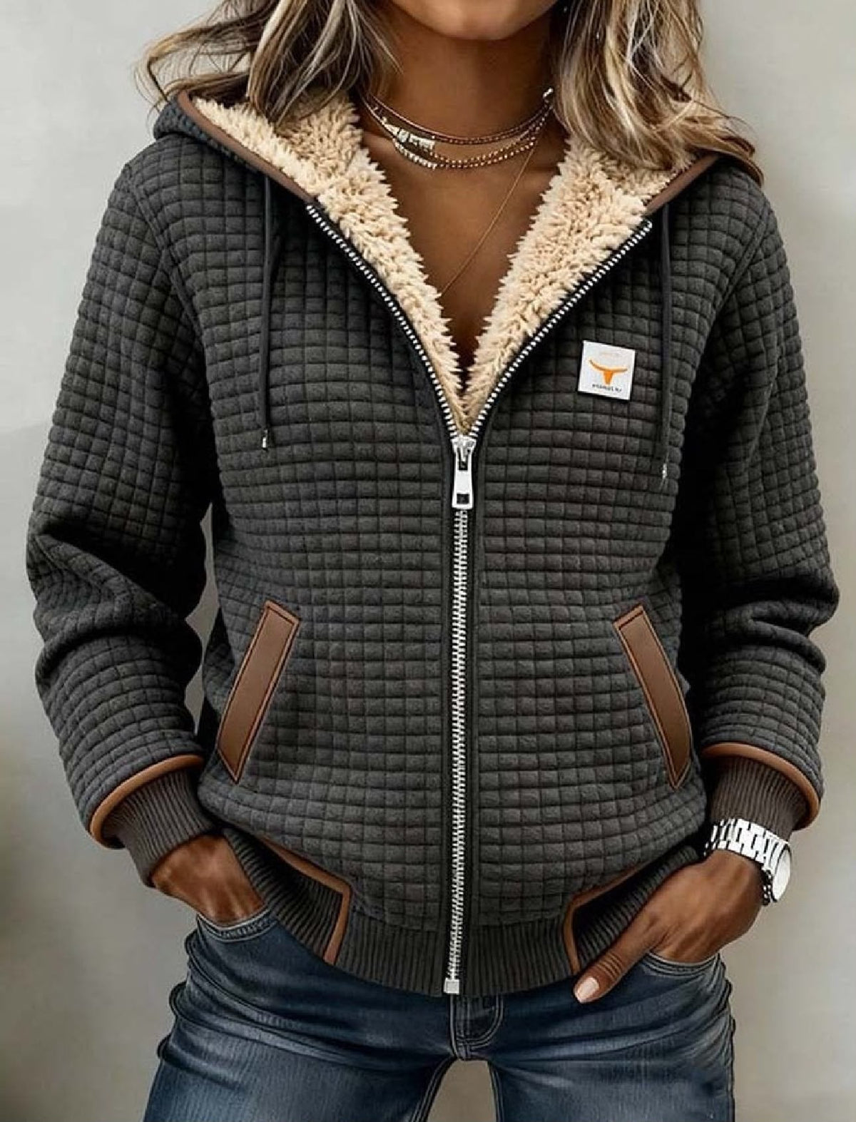 Eleanor | Sherpa-Lined Quilted Zip-Up Hooded Jacket
