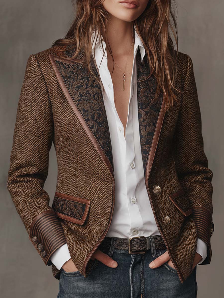 Francesca | Blazer with Printed Houndstooth Inserts