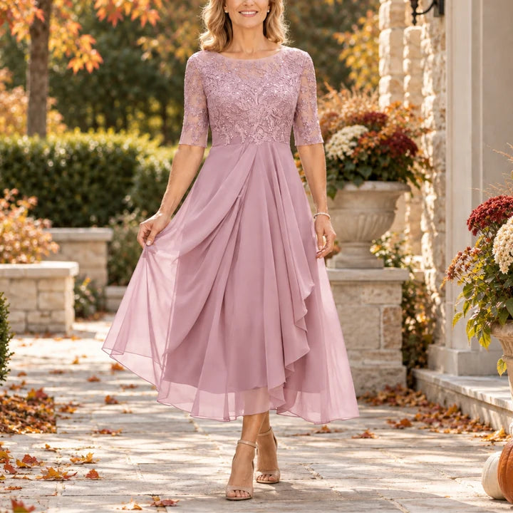 Mariah™ | Elegant Lace Draped Midi Dress