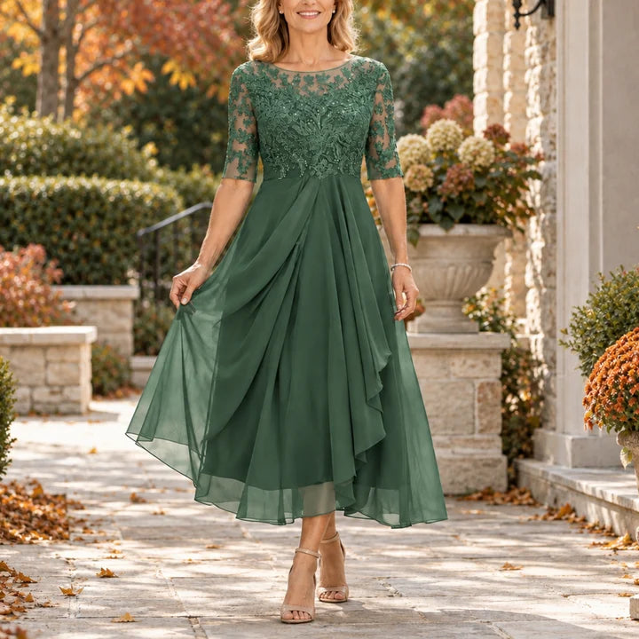 Mariah™ | Elegant Lace Draped Midi Dress