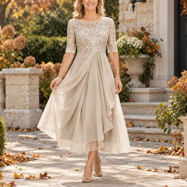 Mariah™ | Elegant Lace Draped Midi Dress