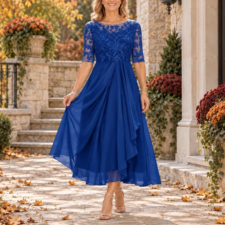 Mariah™ | Elegant Lace Draped Midi Dress