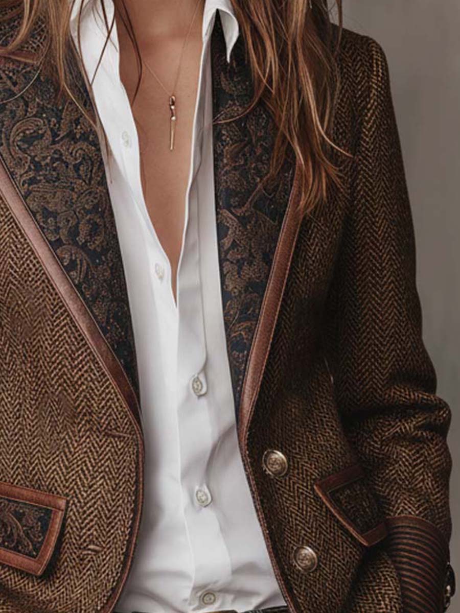 Francesca | Blazer with Printed Houndstooth Inserts
