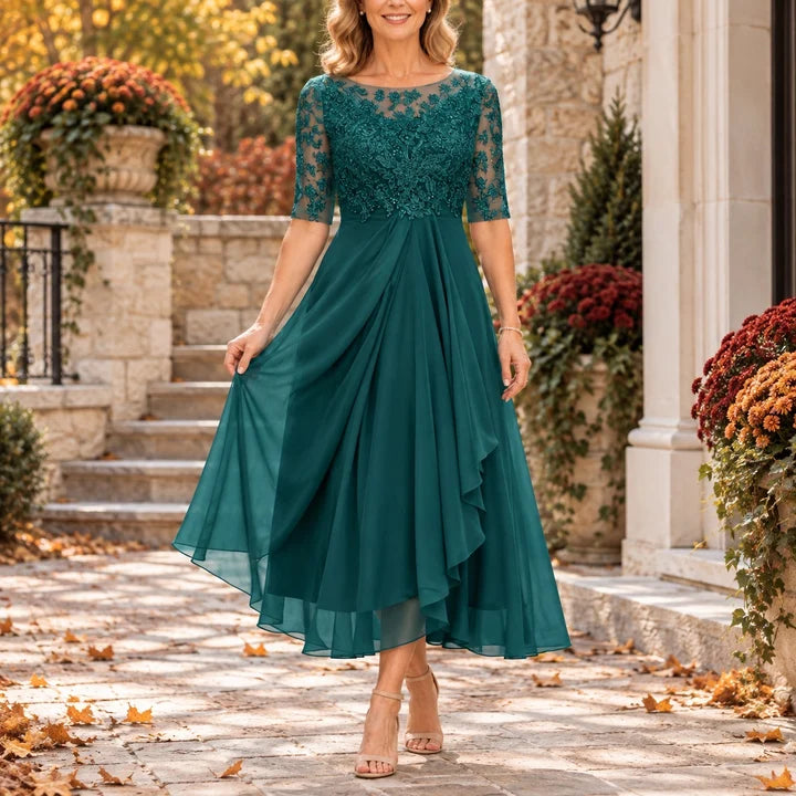 Mariah™ | Elegant Lace Draped Midi Dress