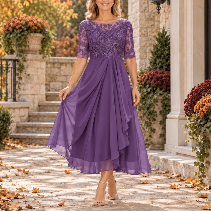 Mariah™ | Elegant Lace Draped Midi Dress