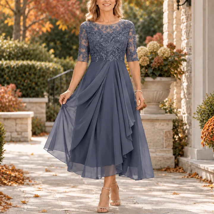 Mariah™ | Elegant Lace Draped Midi Dress
