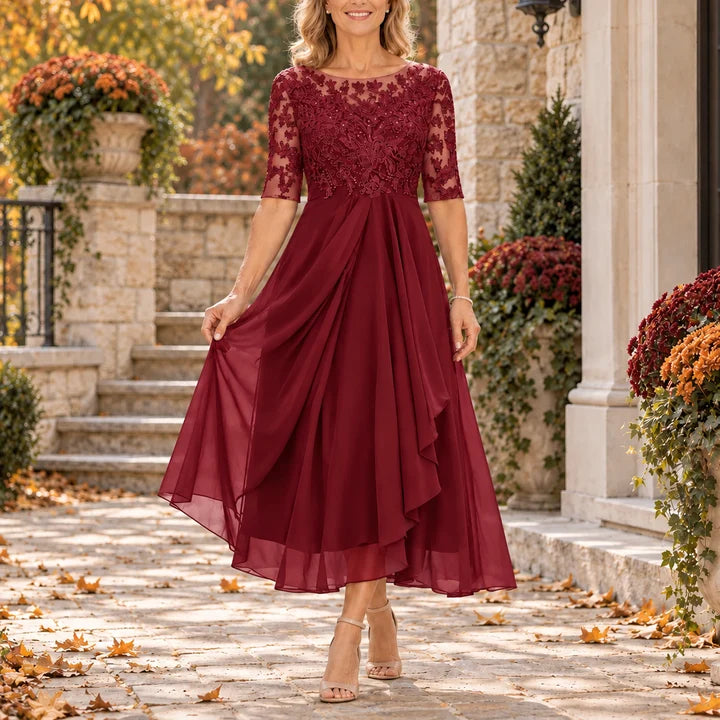 Mariah™ | Elegant Lace Draped Midi Dress