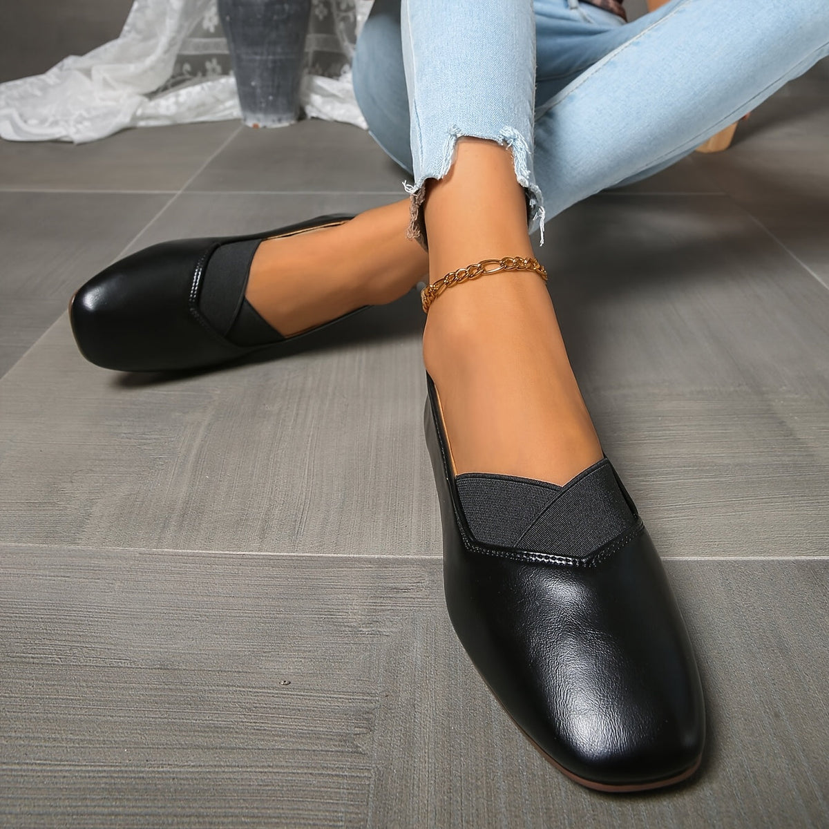 Delphine™ | Cross-Strap Square-Toe Flats