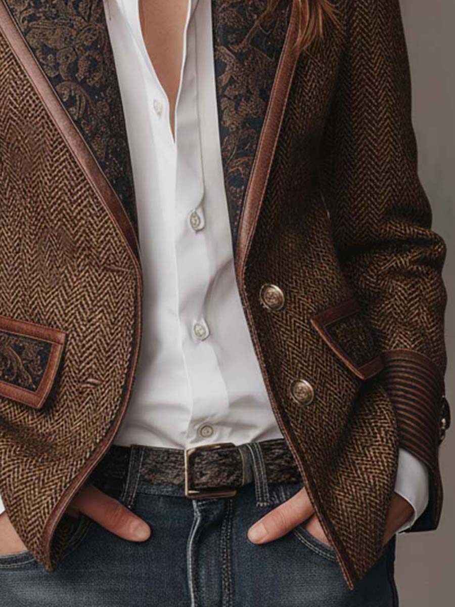Francesca | Blazer with Printed Houndstooth Inserts
