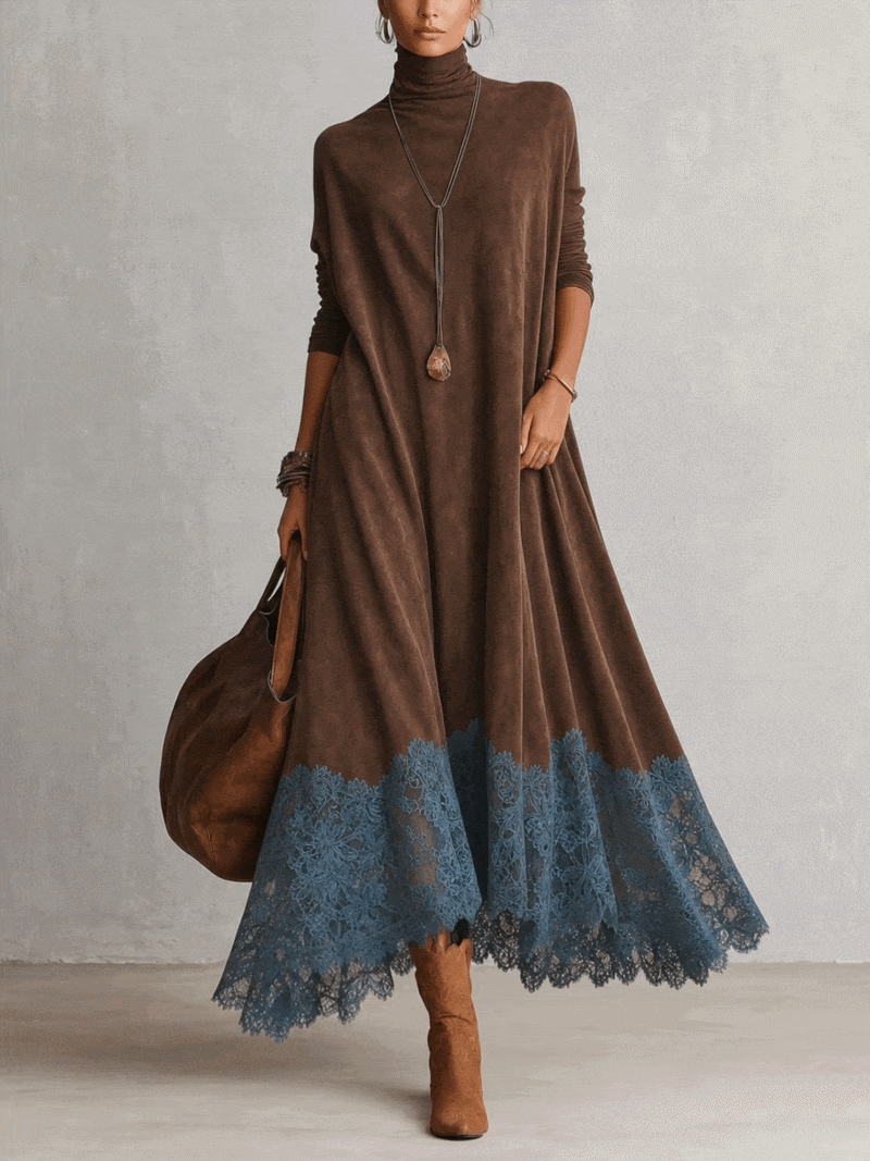 Milly | Lace-Hem Suede Maxi Dress