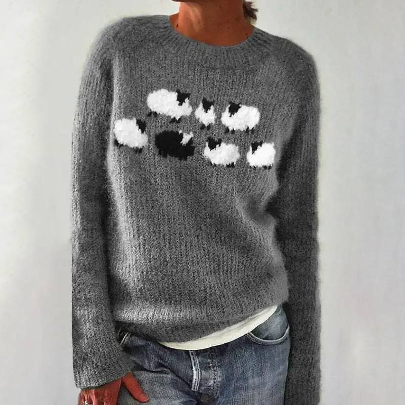 Gray Sheep Motif Knit Sweater Nancy