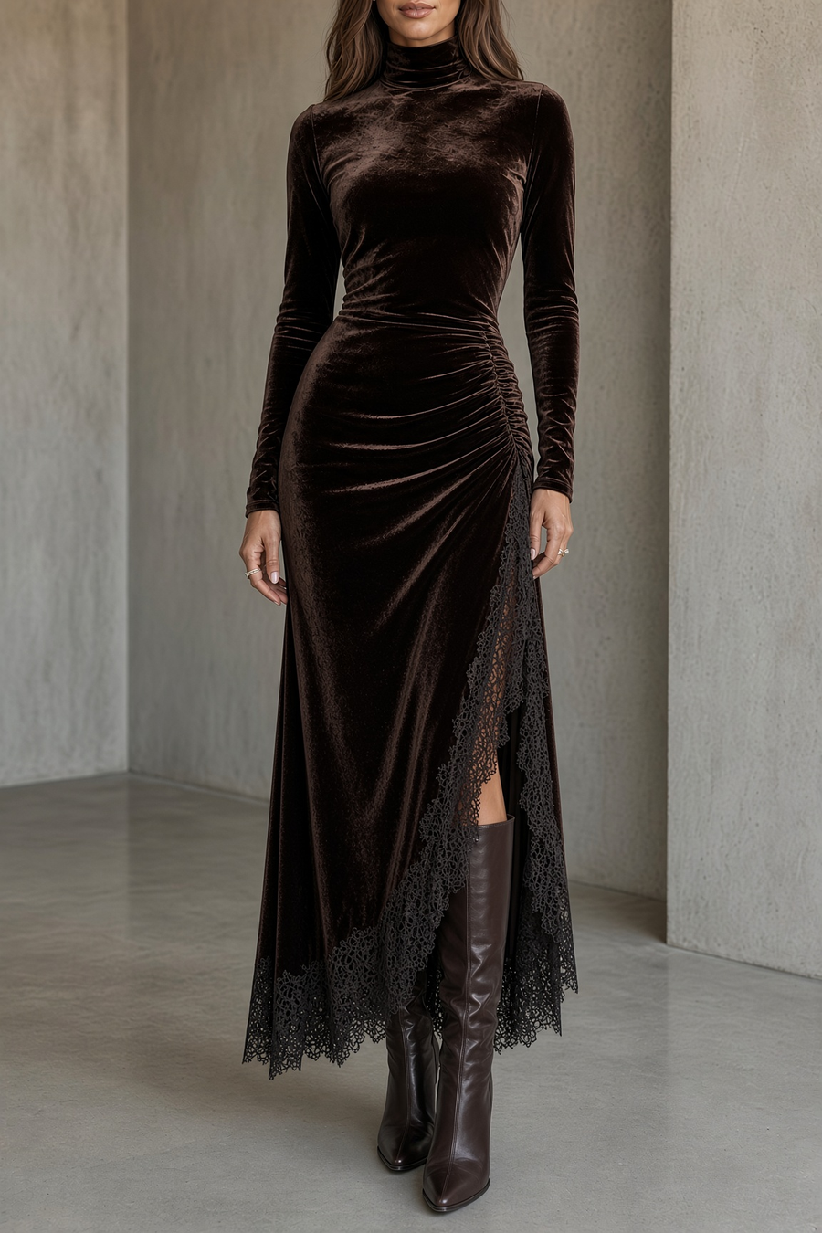 Sienna | Lace & Velvet Asymmetric Dress