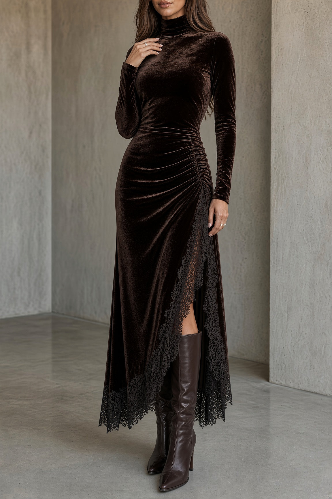Sienna | Lace & Velvet Asymmetric Dress