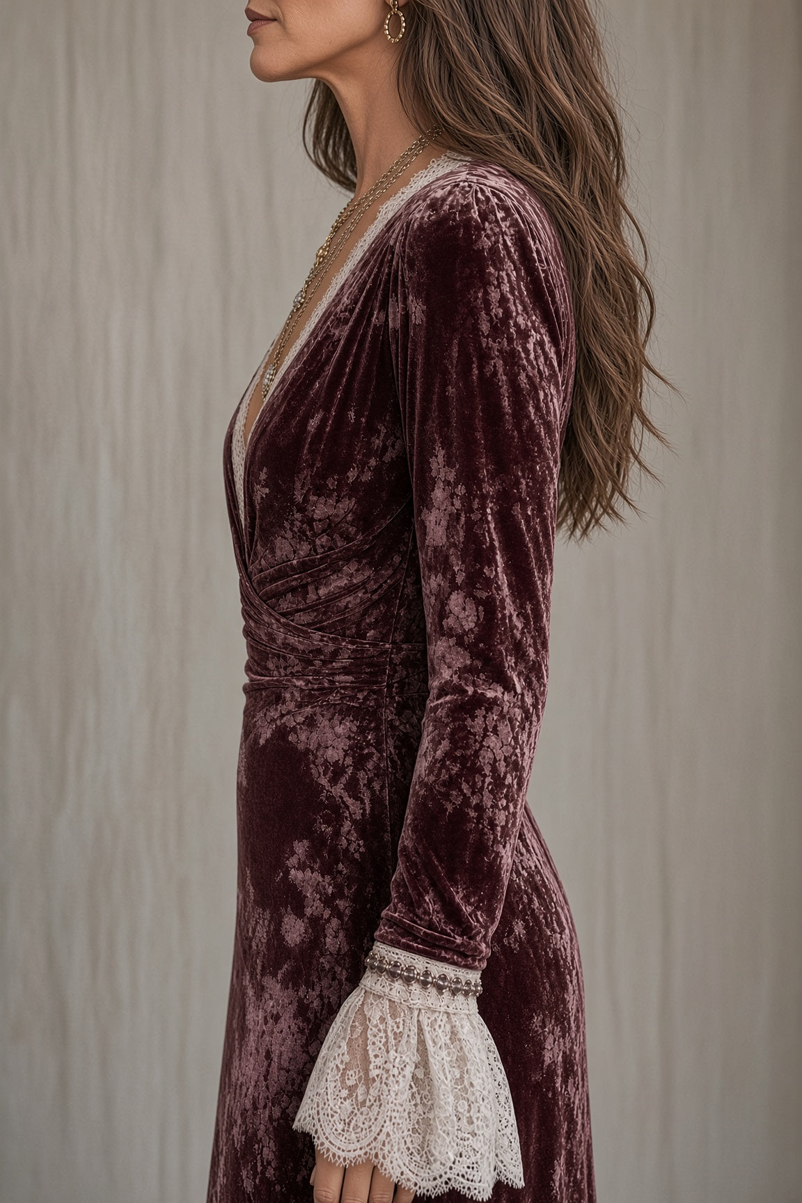 Mia | Lace-Trimmed Velvet Wrap Dress