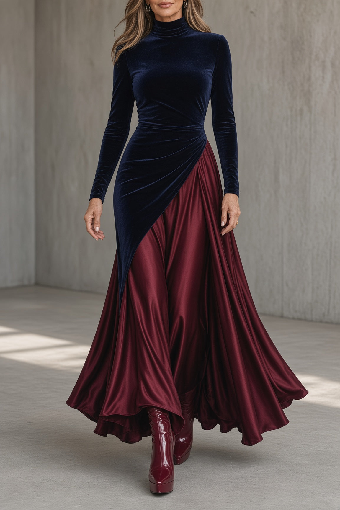 Sarah | High-Neck Velvet Maxi Dress