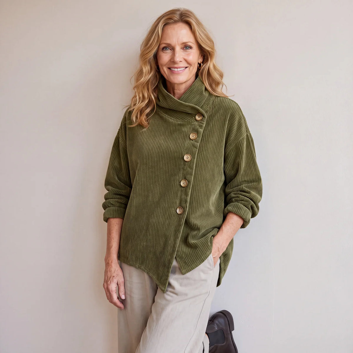 Colette | Relaxed Diagonal Button Sweater