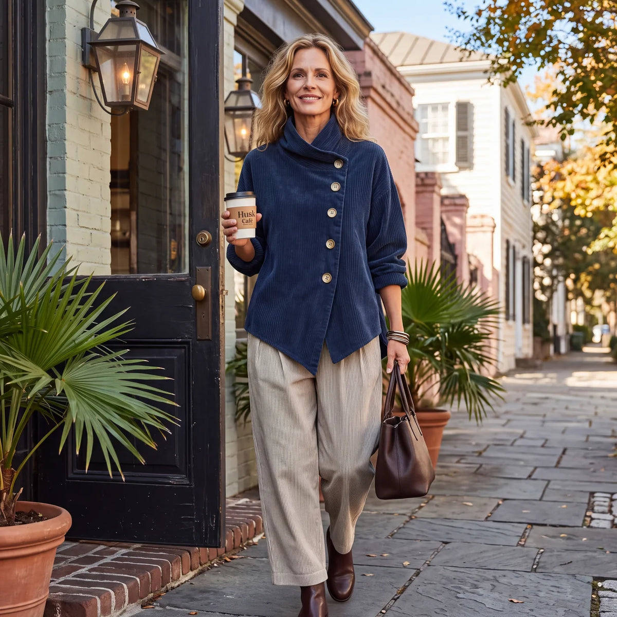 Colette | Relaxed Diagonal Button Sweater