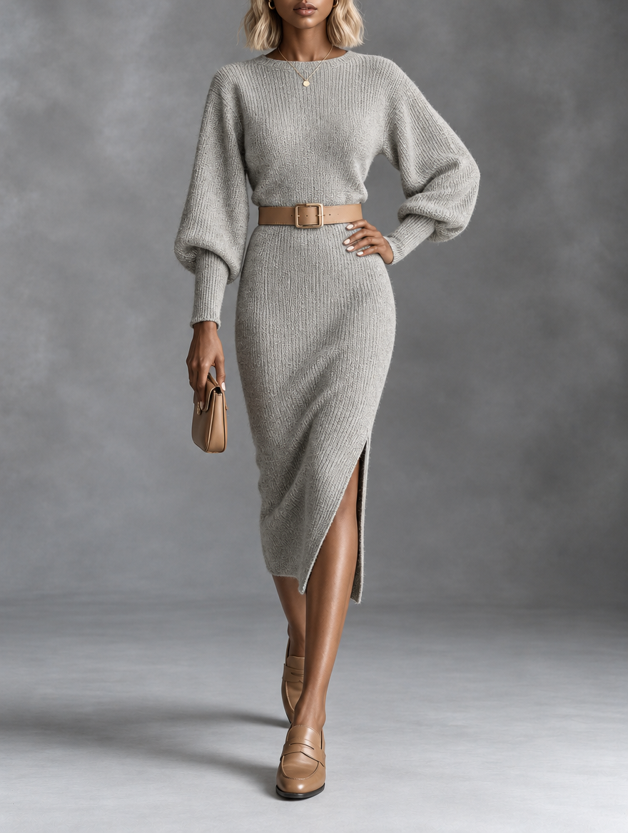 Lynn | Ribbed Knit Midi Dress