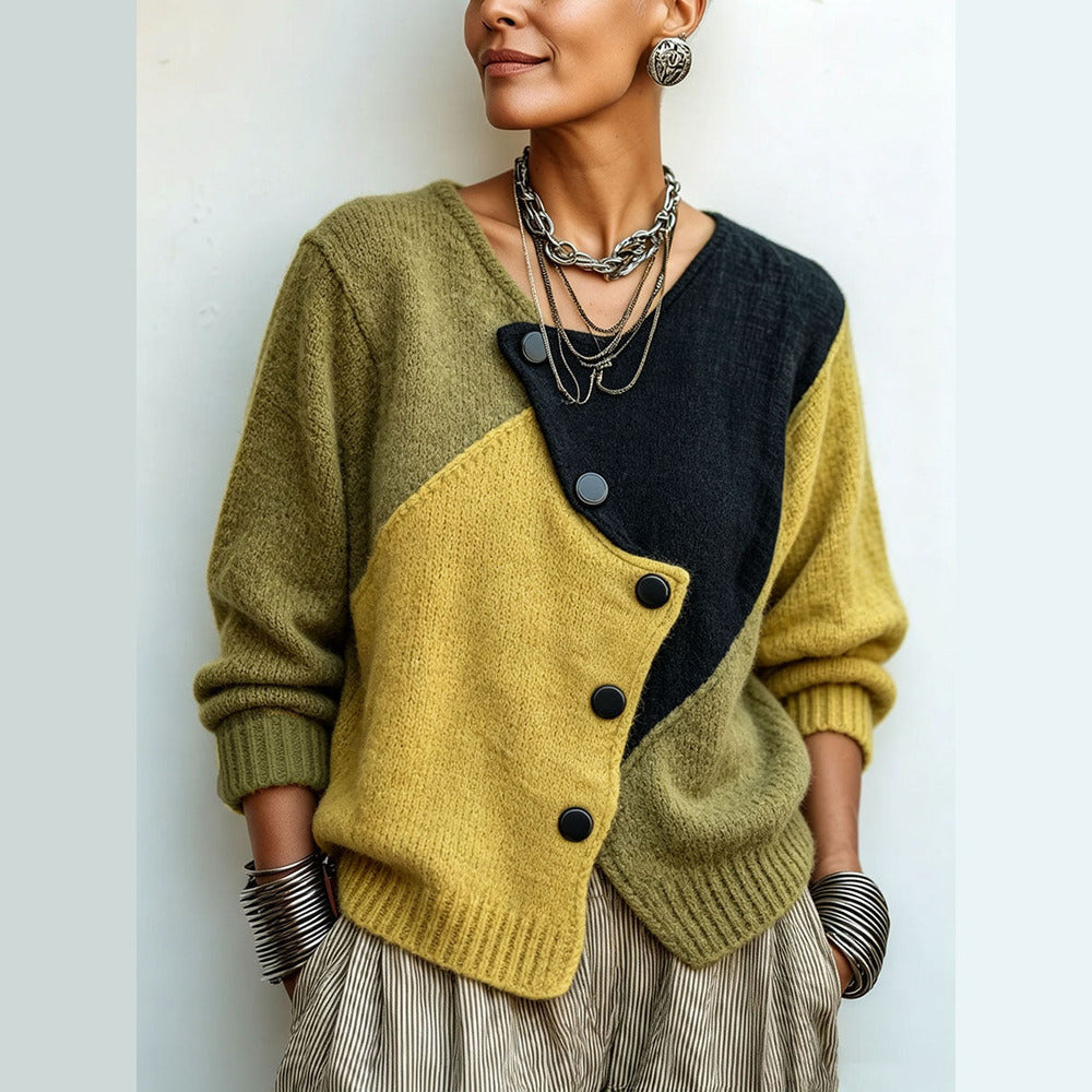 Shirley™ | Color Block Button Detail Sweater