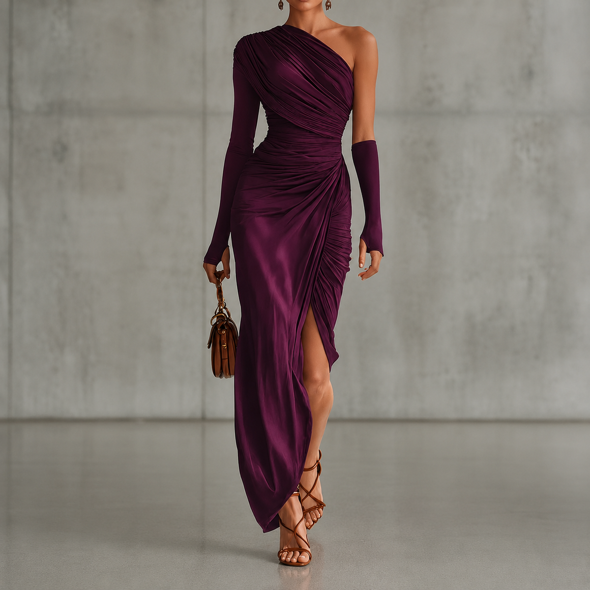 Josephine | One-shoulder fuchsia maxi dress with sleek silhouette