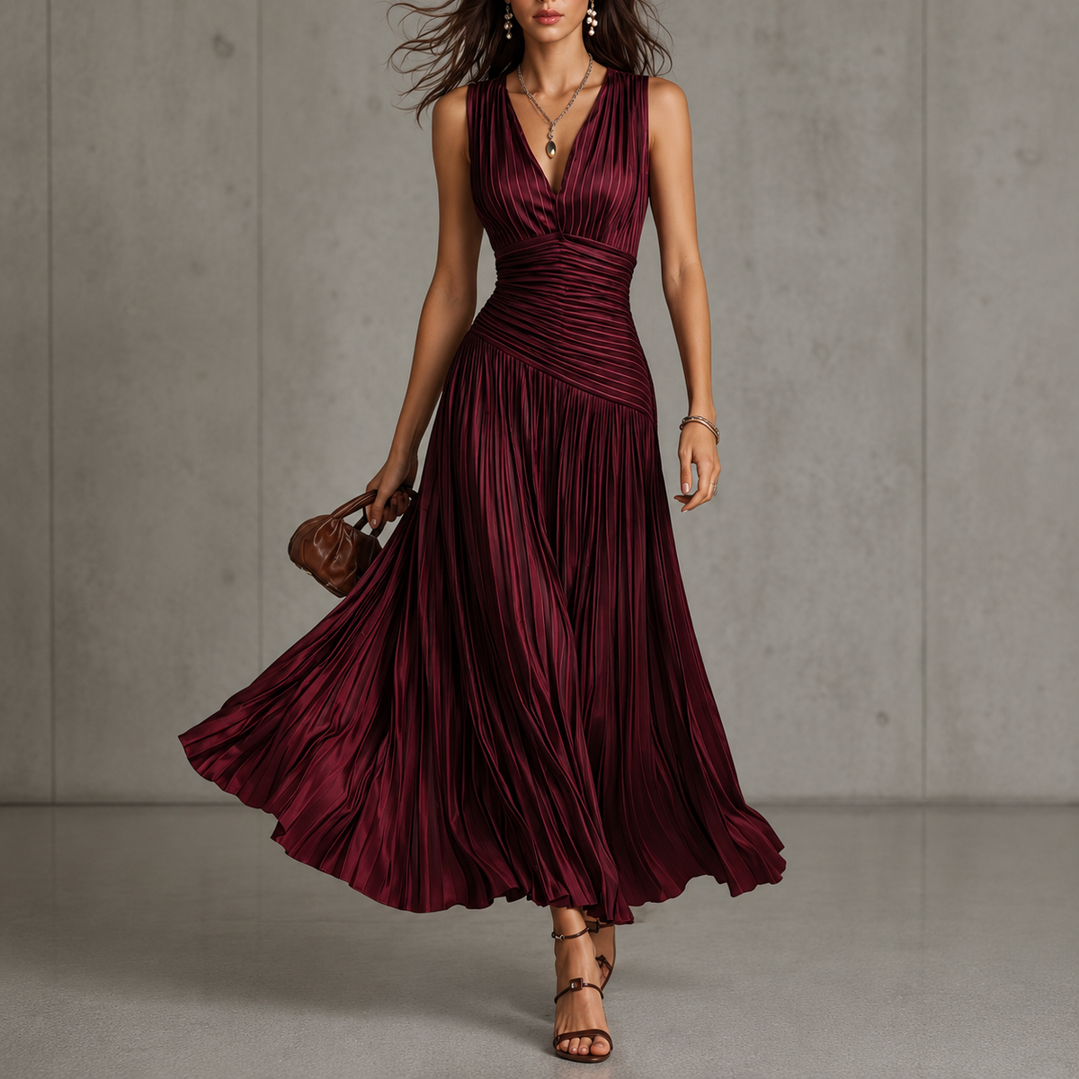 Cordelia | Red backless maxi dress with sleek A-line silhouette