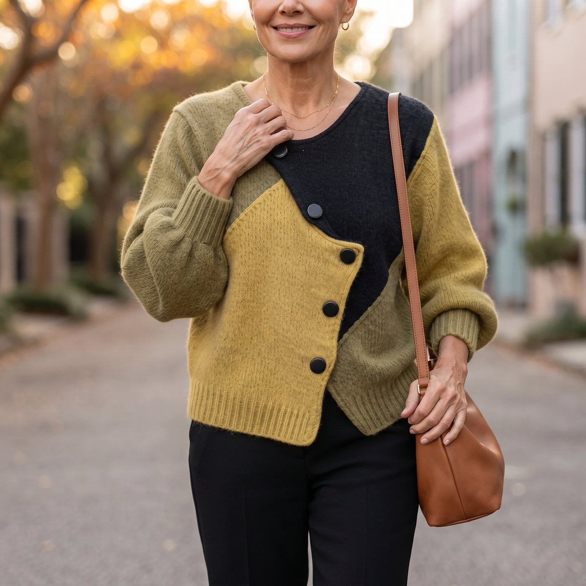 Shirley™ | Color Block Button Detail Sweater